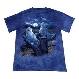 Vintage 90s The Mountain Owls Moonlight Blue Tie Dye Nature 3D Tee Size Large
